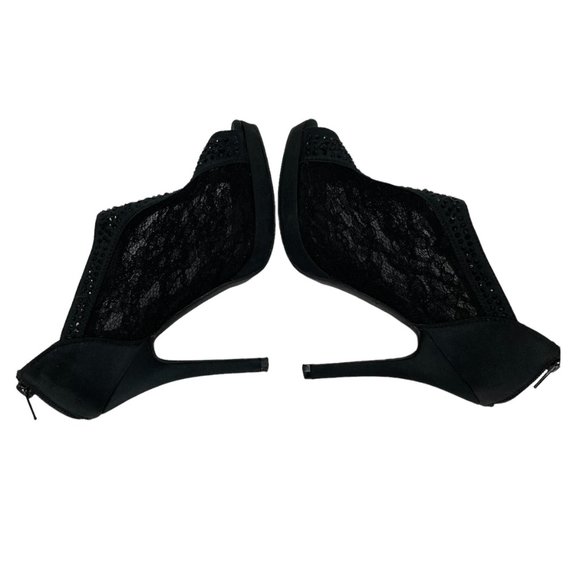 deb Black Rhinestone Lace Open Toe Stiletto Booties - Picture 7 of 13